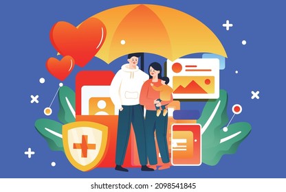 Medical health insurance illustration family medical insurance protection umbrella poster