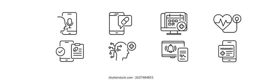 Medical and health line icon set for digital applications and services