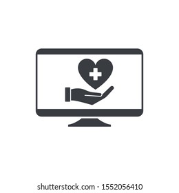 Medical health monitor, heart treatment, charity icon