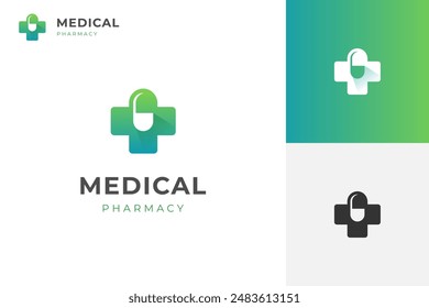 Medical health with pill logo icon design for hospital, pharmacy vector logo illustration