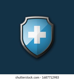 Medical health protection shield cross. Protected medicine guard shield icon concept. Safety mark badge