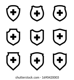 Medical health protection shield cross. Protected medicine guard shield icon concept. Safety mark badge