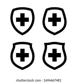 Medical health protection shield cross. Protected medicine guard shield icon concept. Safety mark badge