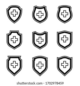 Medical health protection shield cross. Protected medicine guard shield icon concept. Safety mark badge