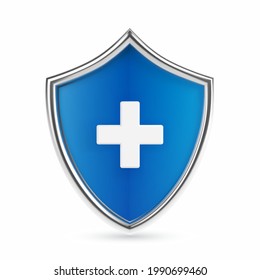 Medical health protection shield with cross. Healthcare medicine protected abstract guard shield concept. Health, medical and life insurance service. Realistic vector illustration.