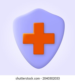 Medical health protection shield with cross. Virus germs and bacteria protection. Shield icon, Health insurance icon vector for web, computer and mobile app. 3d vector Icon.