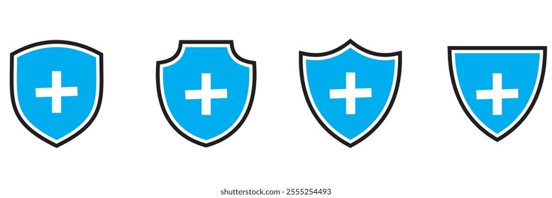 Medical health protection shield cross icons set. Protected shield concept eps 10. 333