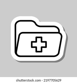 Medical or health record folder simple icon vector. Flat design. Sticker with shadow on gray background.ai