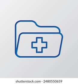 Vektorgrafik des einfachen Symbols für den Ordner für medizinische oder Gesundheitsdaten. Flaches Design. Papierschnittdesign. Ausgeschnittenes blaues Symbol mit Schatten. Grauer Hintergrund.ai