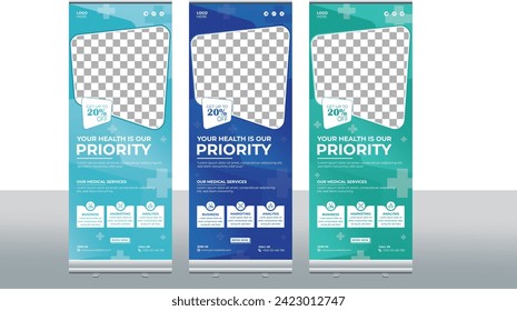 Medical Health Roll-up Banner Template. This layout is suitable for any medical project purpose. Very easy to use and customize.