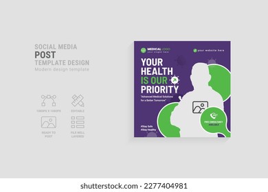 Medical Health social media square post template design