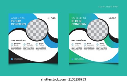 Medical health square banner for social media post template design.