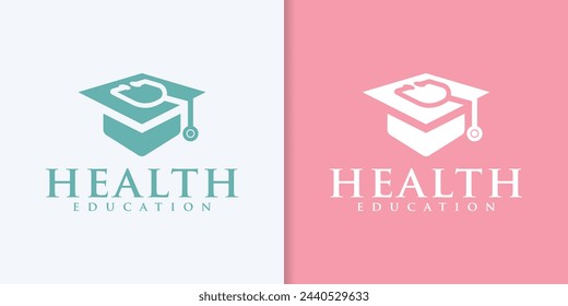 Medical health university logo. Toga hat with medical cross logo. World healthy education school logo design