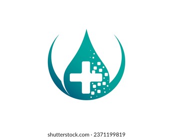 Medical health and water drop icon design concept. Vector medical and water for design template element