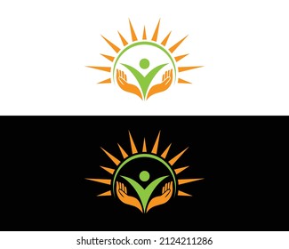 Medical Health And Wellness  Logo Design With Sun Symbol Vector Template.