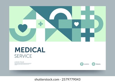 Medical and Healthcare banner design. Medical abstract background with geometric pattern and place for your text. Ideal for social media, poster, ad, print. Vector illustration