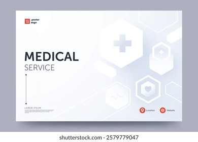 Medical and Healthcare banner template. Abstract white geometric background with space for your text. Ideal for web banner, poster, flyer, social media. Vector illustration