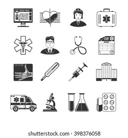 Medical And Healthcare Black Icons Set. Vector Illustration