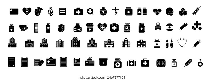 Medical and Healthcare bold Icons Set Professional Symbols vector design