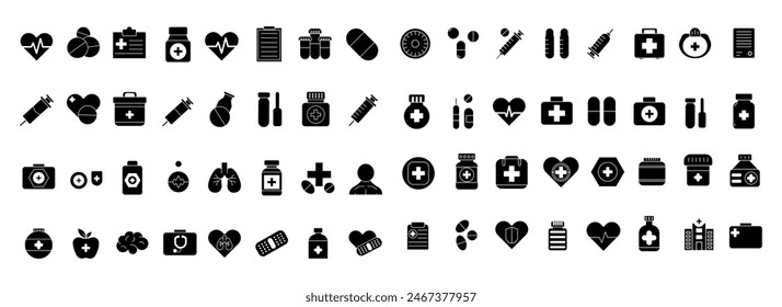 Medical and Healthcare bold Icons Set Professional Symbols vector design