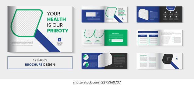 Medical and healthcare brochure template design with landscape shape