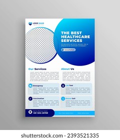 Medical Healthcare Business Flyer Template with blue and dark blue color Design. Two colors scheme, vector template in A4 size