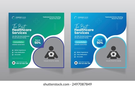 Medical healthcare business promotion social media post and square web banner