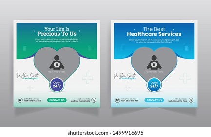 Medical healthcare business promotion social media post and square web banner