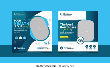 Medical healthcare business promotion social media posts design square web banner template