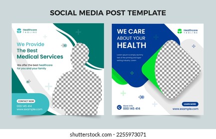 Medical healthcare center social media post template. Healthcare social media banner design. Healthcare or medical promotion square post