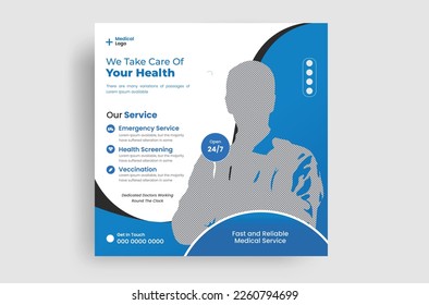 Medical healthcare center social media post template. Healthcare social media banner design. Healthcare or medical promotion square post