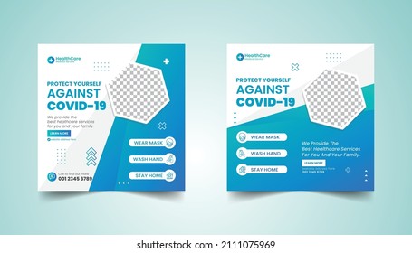 Medical Healthcare Clinic Squire Flyer Social Media Post Banner Poster Template Vector Design Set