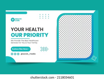 Medical Healthcare Clinic Video Thumbnail and Web Banner Design vector Template