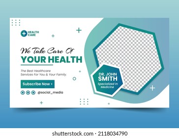 Medical Healthcare Clinic Video Thumbnail and Web Banner Design vector Template