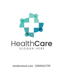 Medical healthcare community group logo. Plus sign logo with people design template.