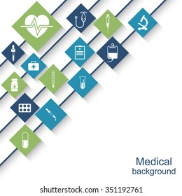 Medical and healthcare concept. Abstract medical background with icons and signs. Vector illustration