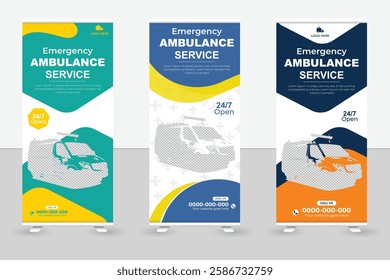 Medical healthcare concept ambulance car roll up social media post design