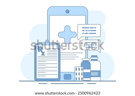 Medical healthcare concept. Online health services, online prescriptions, online medicine purchases on smartphones. Medicine and health concept. online pharmacy, drugstore, diagnosis. flat vector.