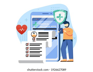 medical and Healthcare concept vector illustration. medical records apps. medical check up history. can use for homepage, mobile apps, web banner. character cartoon Illustration flat style.