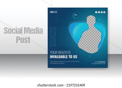 Medical healthcare and consultant square banner for a social media post design template with gradient background