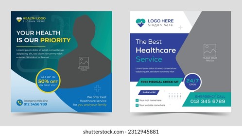 Medical healthcare and dental promotion social media post layout set for hospital with stories or square web ads flyer template ads