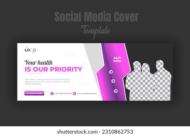 Medical healthcare or dentist and dental care timeline cover page banner template social media post design with geometric pink gradient color shape with white background