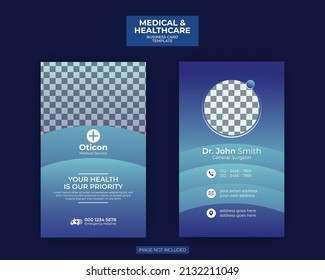 Medical  Healthcare or doctor business card or visiting card design template with gradient color Vector 