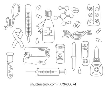 Medical healthcare doodle icons set