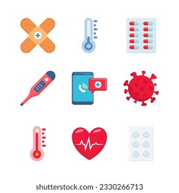 Medical and healthcare element vector illustration in flat style. Medical icon set