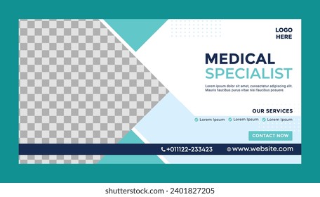 Medical healthcare facebook cover and web banner template.  hospital web banner social media marketing, doctor clinic dental care ads advertising