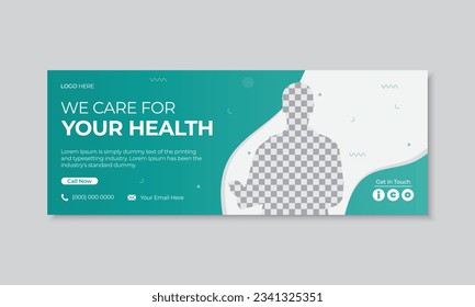 Medical healthcare facebook timeline cover design template, hospital web banner social media marketing, doctor clinic dental care ads advertising promo with blue and green gradient color layout