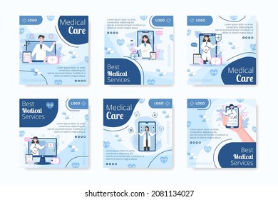 Medical Healthcare Flat Design Illustration Post Editable of Square Background Suitable for Social media, Feed, Card, Greetings and Web Internet Ads Template