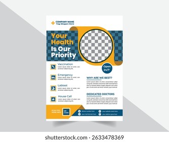 Medical Healthcare Flyer Design Template, Health medical flyer, Healthcare cover a4 template, Corporate healthcare and medical flyer or poster design layout	

