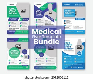 Medical Healthcare Flyer Layout with Graphic Elements Set
